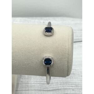 EMA‎ Signed Sterling Silver 925 Lab Created Sapphires CZs Hinged 6.5” Bracelet